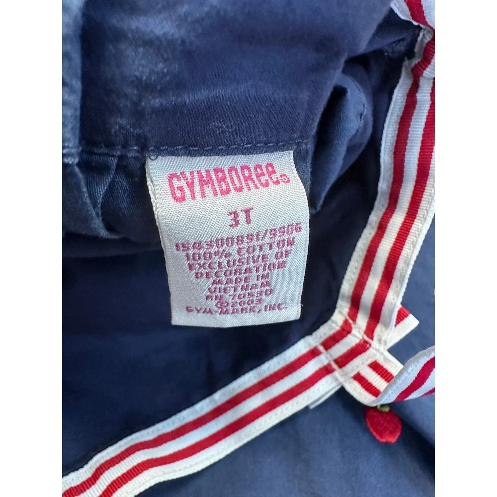 Gymboree Girls Navy Blue Embroidered Apple Dress Striped Straps 3T‎